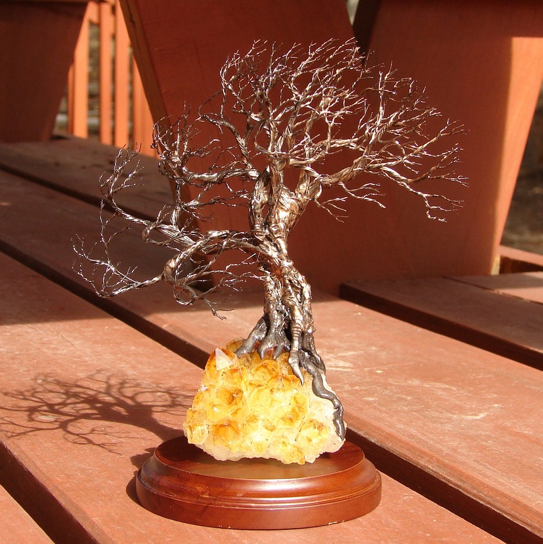 Tree Of Life Wind Spirit sculpture Sunny Citrine Geode Quartz Crystal cluster, original art, gift ideas, summer