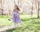 Summer weddings lilac linen tea lenght  flower girl dress