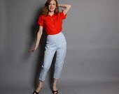80s does 50s Pin Up PANTS / Zig Zag Print Cotton PEDAL PUSHERS, s