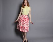 1950s PINK Floral Full SKIRT / COTTON Summer Sweetheart, xs
