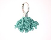 silver ring with crochet flower in jade green