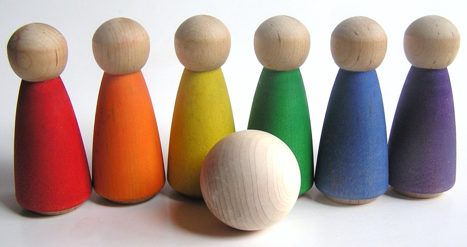NEW-Wood Toy-  PRINCESS BOWLING - Rainbow -Waldorf- Montessori -Educational - Toddler-Game