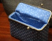 Cosmetic Bag - Retro Blue Extra Large (Cosmetic Case, Makeup Pouch, Travel Bag, Cotton Fabric, Metal Frame)
