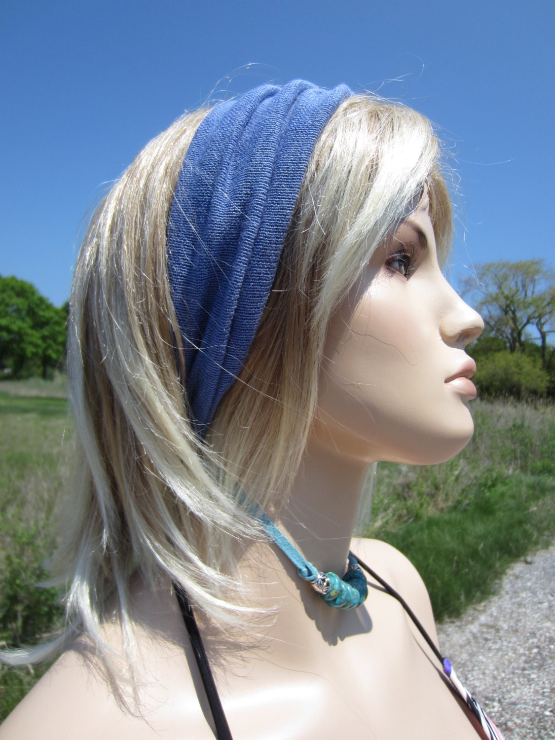 7 Colors Yoga Turban Headband Hairband Cotton Knit  Hair Wrap Spring Blue Denim A1149