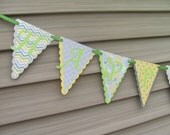 Happy Birthday Banner, Lime, Grey, Yellow Banner, Chevron, Stripes Polka Dot Banner