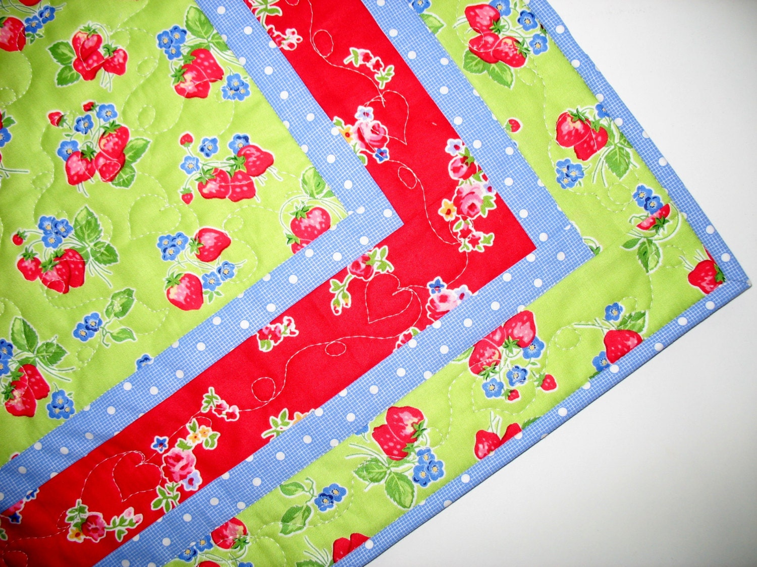 Strawberry Table Topper Quilted fabric from Lake House