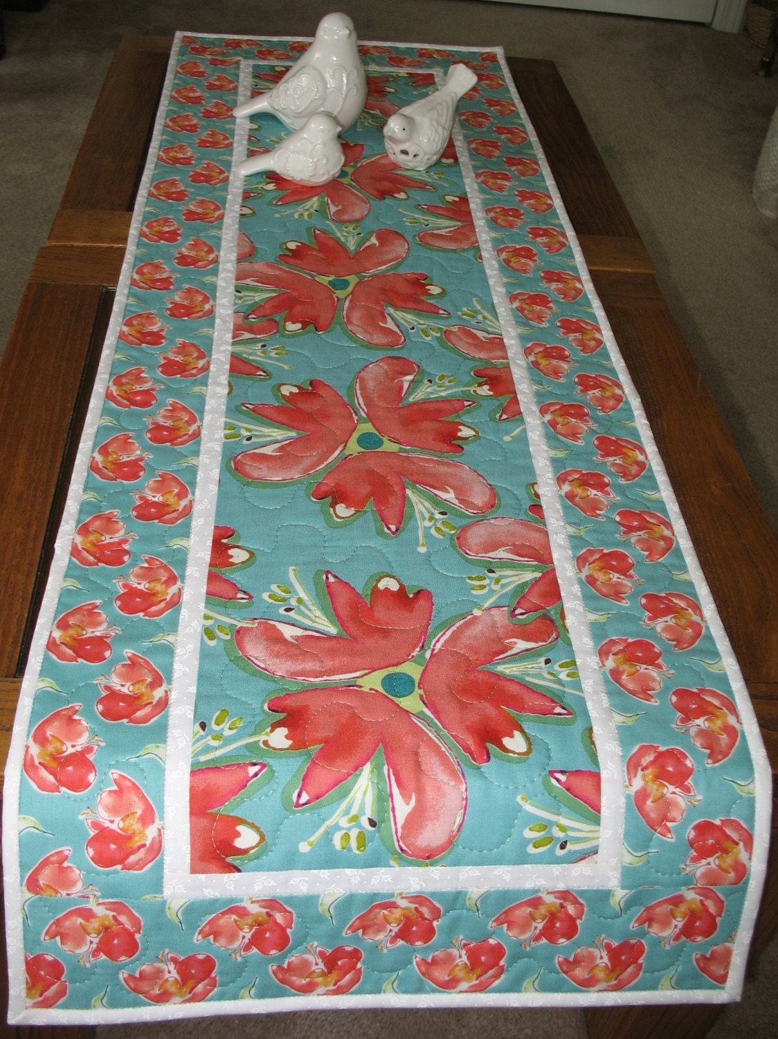 Floral Table Runner Quilted fabric from Free Spirit Blossoming line