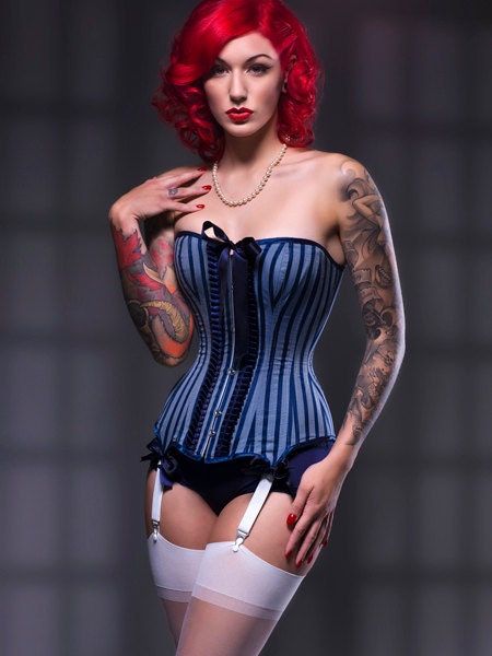BESPOKE Nautical stripe overbust corset