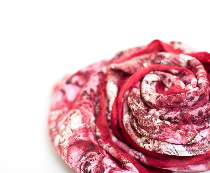 Infinity Scarf Nuno Felt Cowl Lace Scarf Versatile Neckwarmer Red Chocolate brown Lace modern minimalist