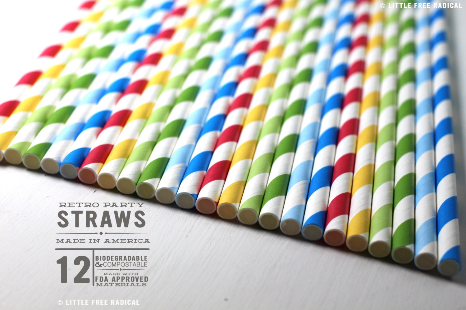 Primary Colors Paper Stripey Straws  12pk & Digital Flags - Party - Birthday - Baby Shower - Wedding
