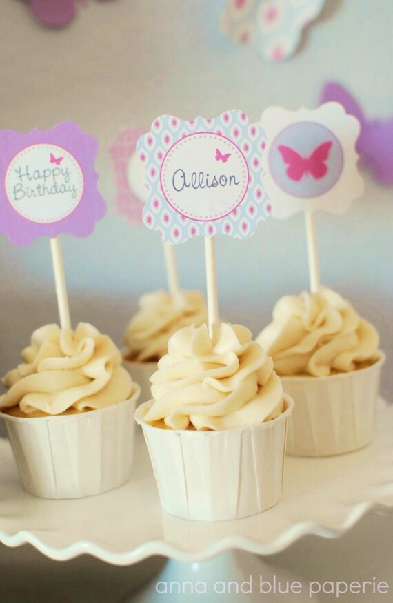 Butterfly Birthday Tags - custom PRINTABLE Butterfly DIY Party & Gift Tags - by anna and blue paperie Il_570xn