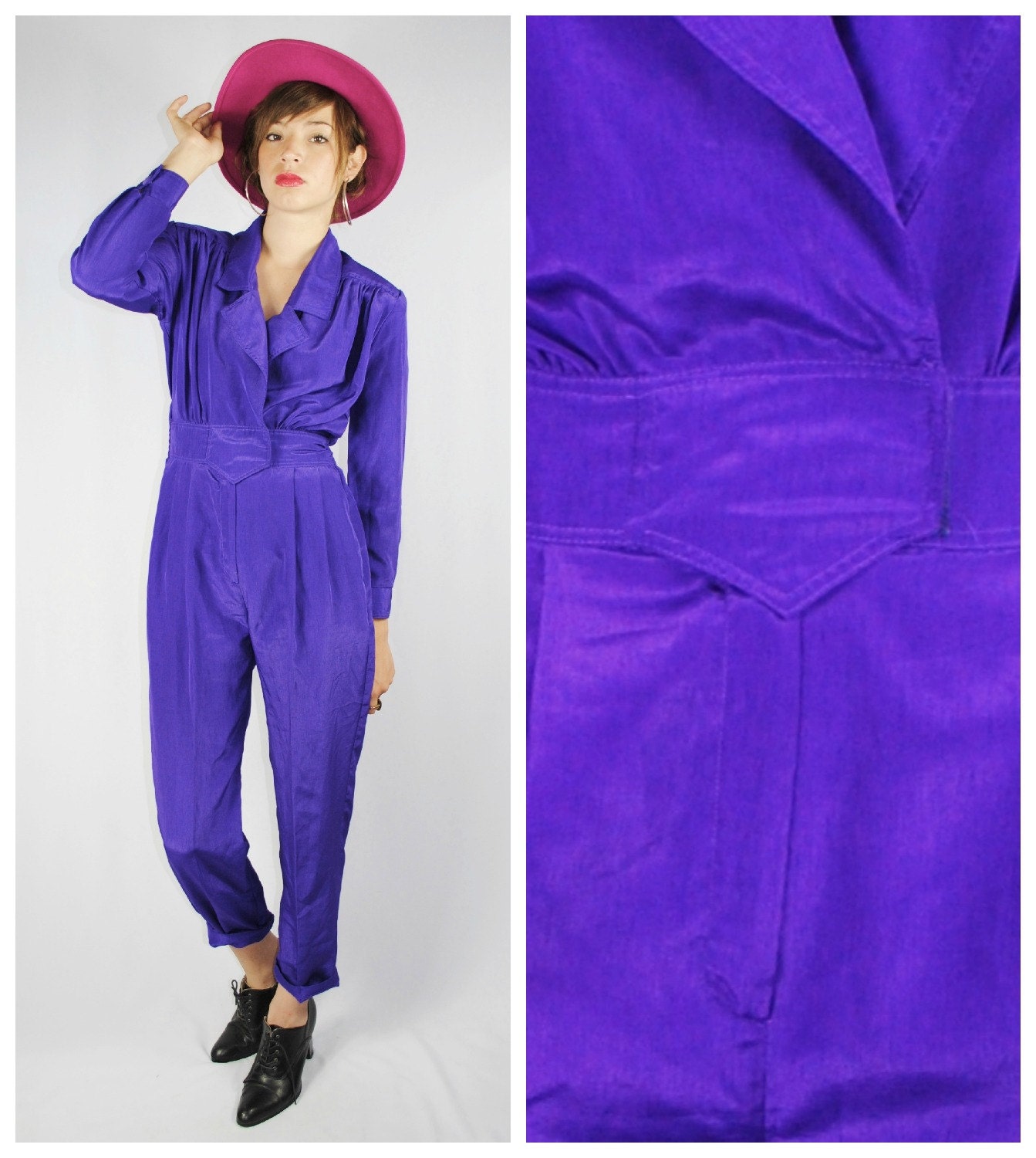 Vintage 80's DEEP PURPLE Long-Sleeved JUMPSUIT. (Small)