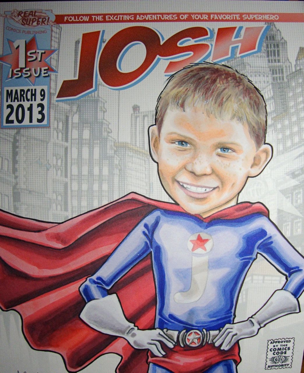 Custom Comic Book Cover Custom Portrait personalized for a BOY