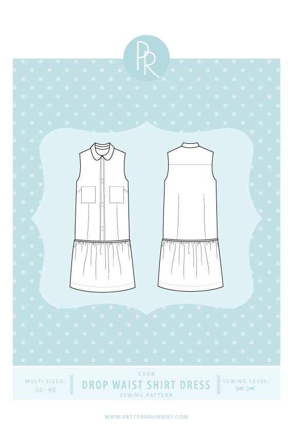 Drop Waist Shirt Dress Sewing Pattern - PDF Pattern