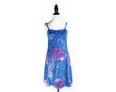 90's Pastel Lavender Ocean Rose Print Batik Tie Dye Romper Dress