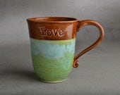Love Stamped Coffee Mug Ready To Ship Coffee Tea Cocoa Mug by Symmetrical Pottery