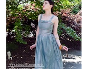50s - brown and blue stripe sundress with metal zipper - size xs s
