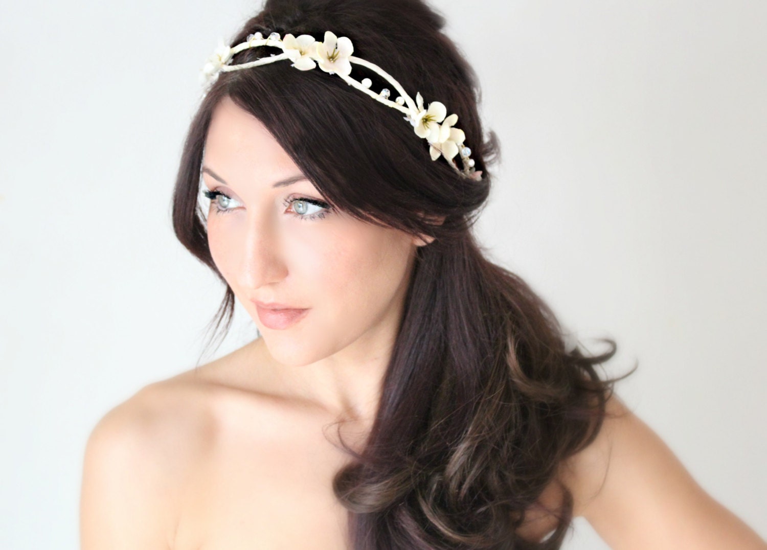Flower Crown, Ivory Wedding Flower Headband, hair flower, fairy wedding hair, hair accessory, flower girl - ANABELLE -