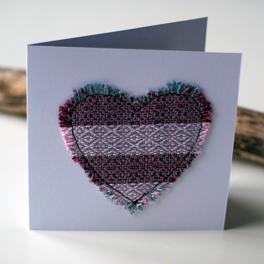 Handwoven Heart Card - Pink Twill Stripe
