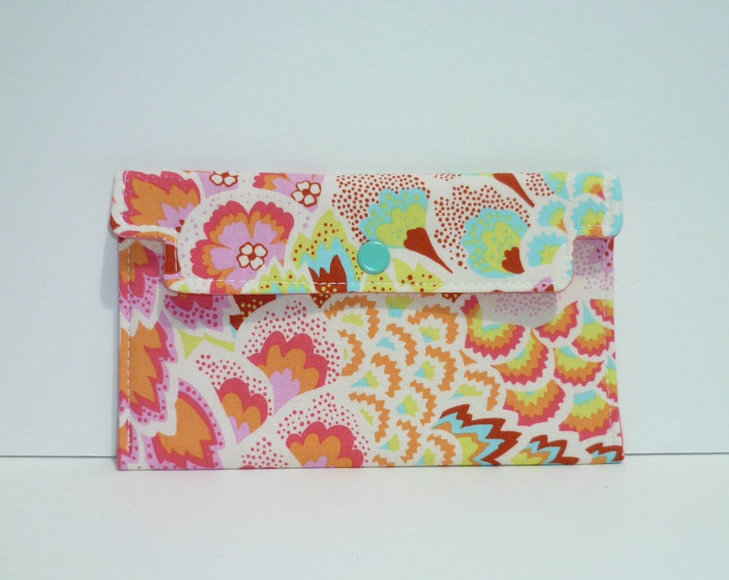 Coupon Holder / Cash Wallet / Receipt Holder - Peacock Feathers in Blush
