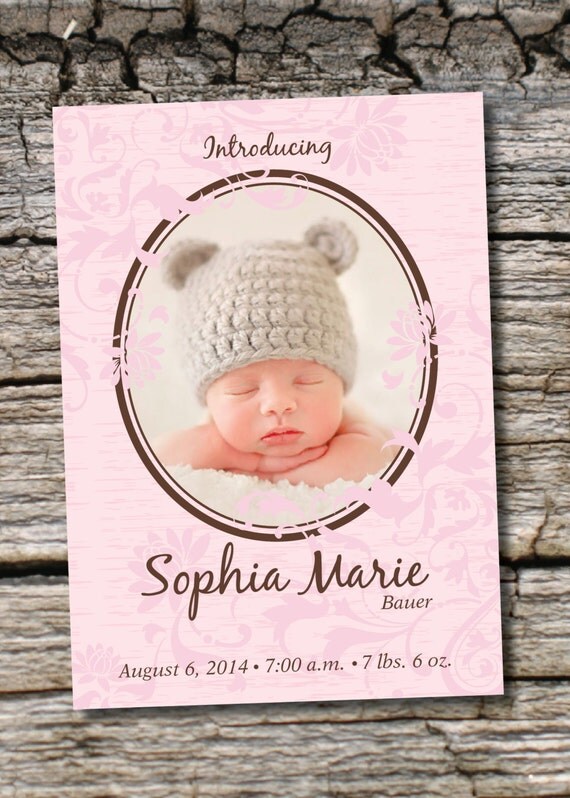 DAMASK OVAL Custom Birth Announcement/Baby Girl/Baby Boy - You Print Il_570xn