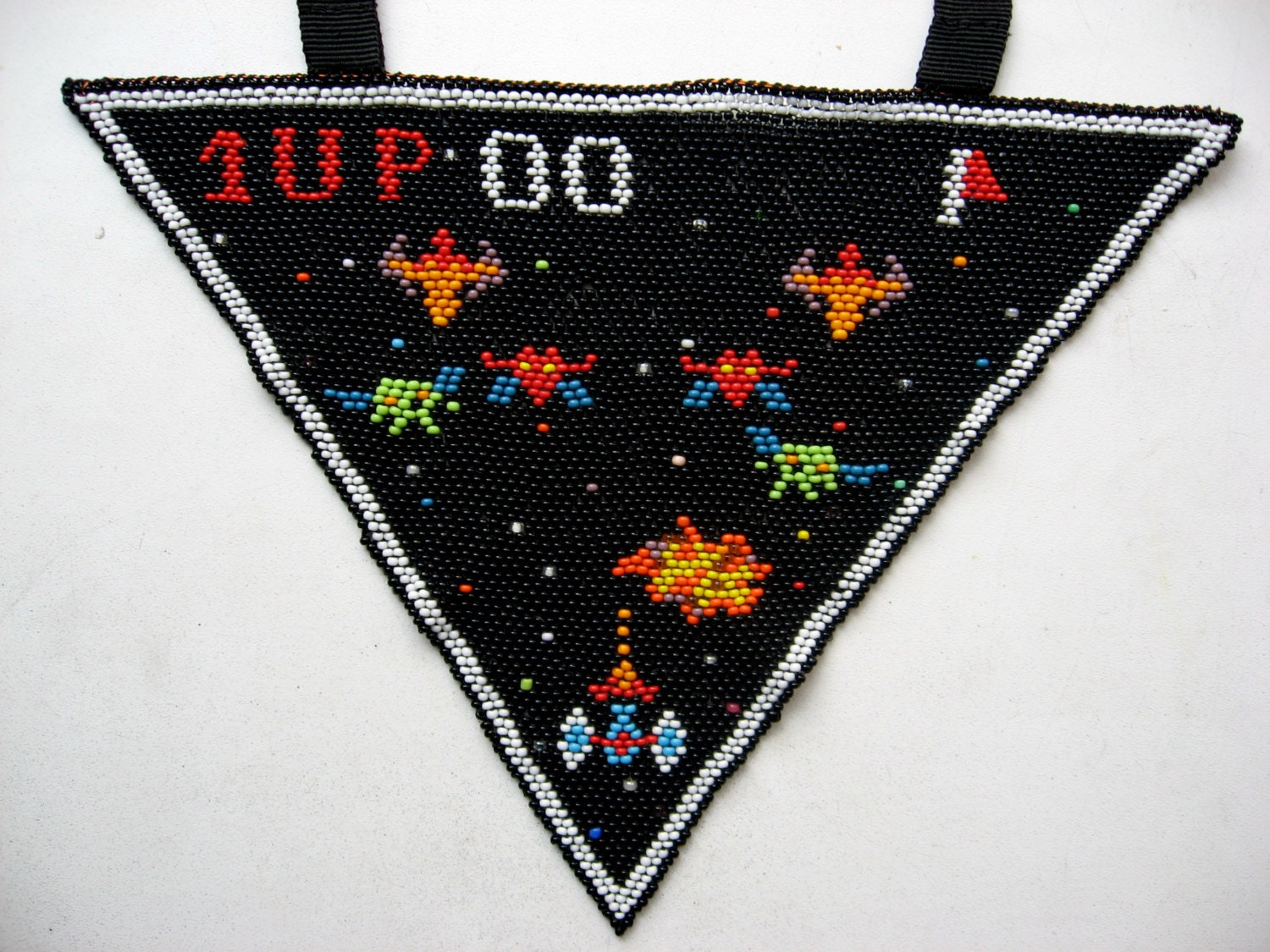GALAXIAN. Exclusive OOAK Handmade, 4565 pixel (beads) necklace, hand beaded  triangle necklace