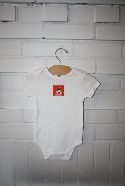 Infant Onesie with Sock Monkey Applique Size Newborn, 3-6M, 6-12m,12-18m & 24M - Long Sleeved versions available as well