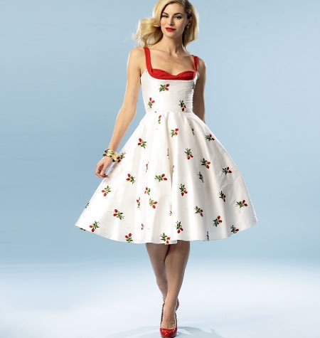 1950s Inspired Pin Up Style Summer Dress Sewing Pattern, Party Dress, Butterick 5882 sizes 4 to 12 uncut
