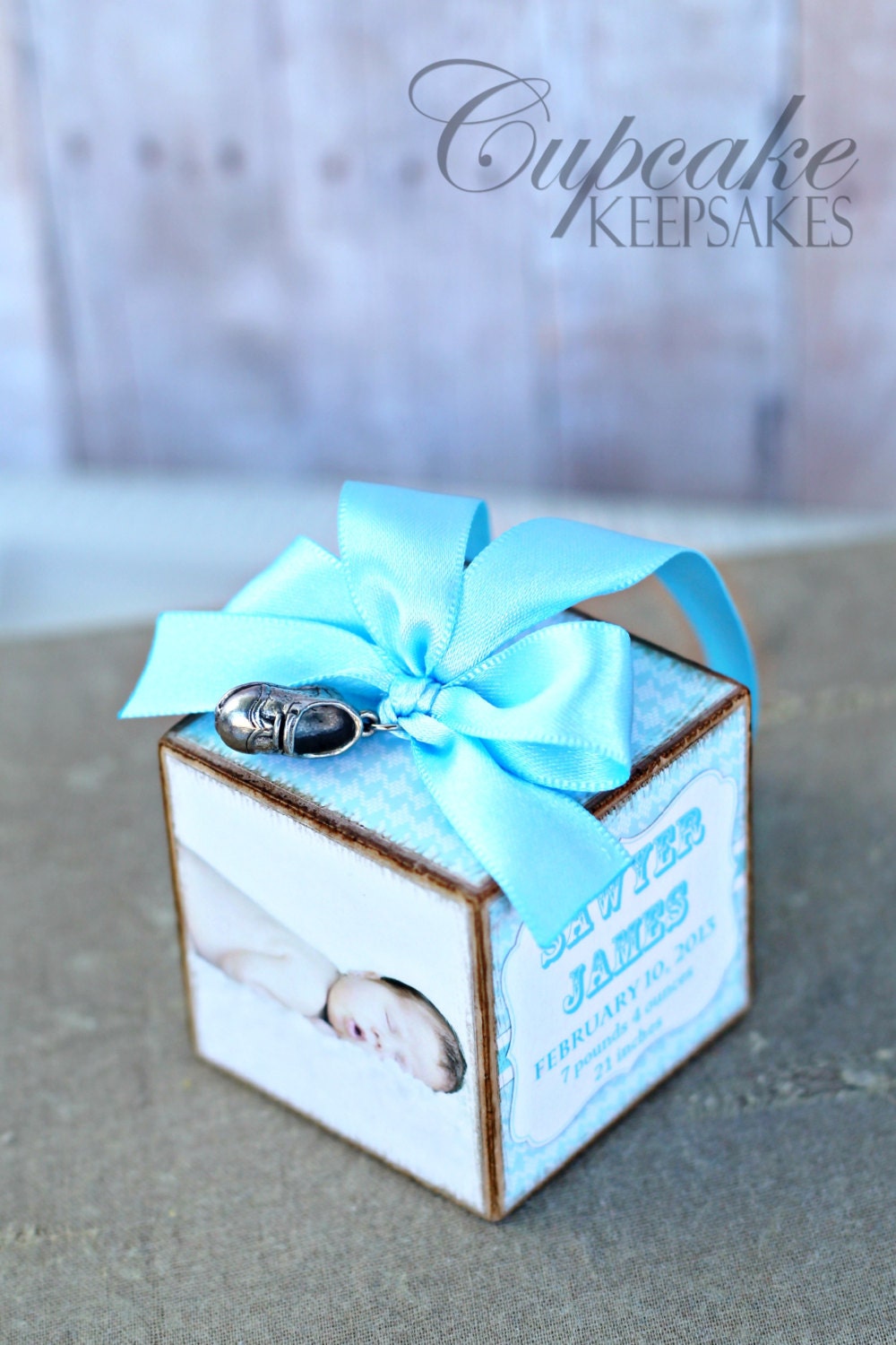 Personalized Photo New Baby Block Birth Announcement Gift Boy