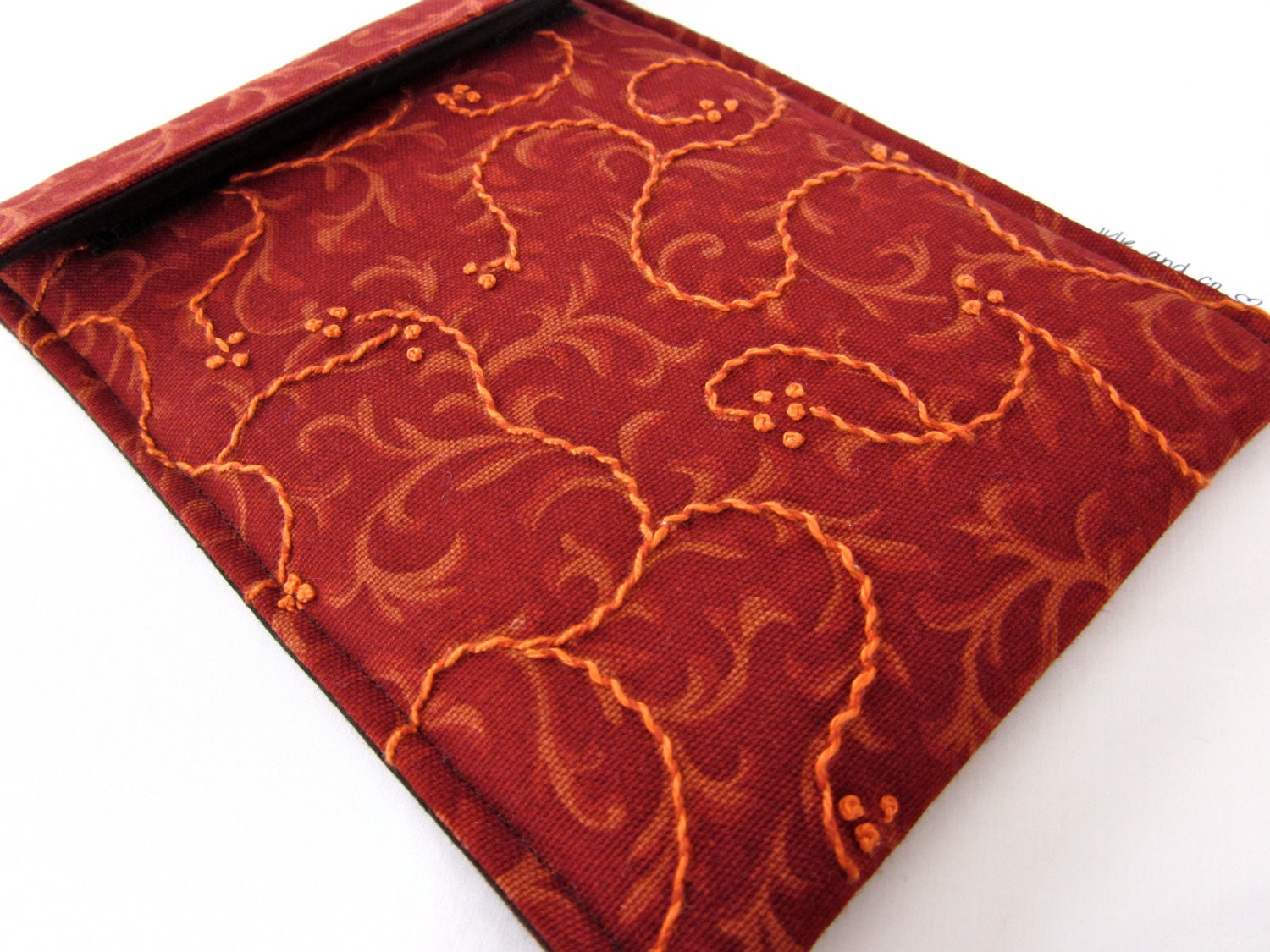 iPad mini OR kindle fire OR nook hd sleeve hand embroidered cover -  burgundy trellis meandering vine - gadget padded case gift unique