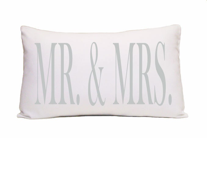 Mr. and Mrs. Printed Pillow Cover, Blue and White Pillow, sizes 14x21 inch pillow,