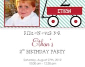 Little Red Wagon 5x7 Photo Birthday Invitation Boy DIY Printable