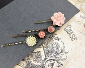 Peach Bobby Pins, Flower Bobbies Set , Spring Wedding Accessories by Flower Couture