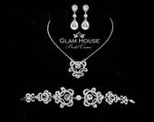 Glam Wedding Jewelry - Bridal Jewelry Set , Cubic zirconia drop earrings , bridal necklace, bridal accessories