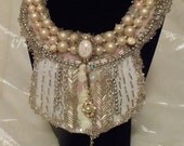 Bridal Bib Necklace, Collier de Marriage, Opalescent Beaded Collar, Statement Couture Choker, Blush Bridal Accessory.