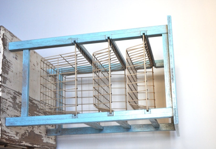 Vintage Turquoise Three Tiered Shelf with Drawers