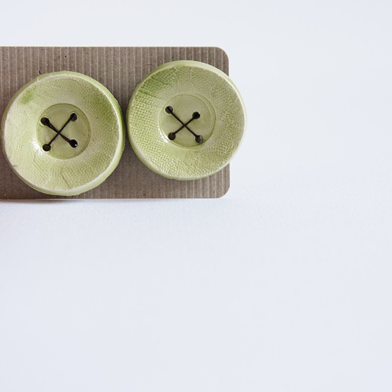ceramic buttons, large, oversized handmade buttons, lime green, pastel, big, round, focal, statement buttons