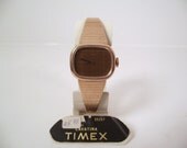 NOS Vintage 1978 Timex Cavatina Wind Up Retro Style Women's Watch in Goldtone W/Stainless Steel Adjustable Bracelet Band in Original Case