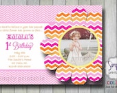 Pink Orange Chevron Girls Birthday Invitation Il_170x135
