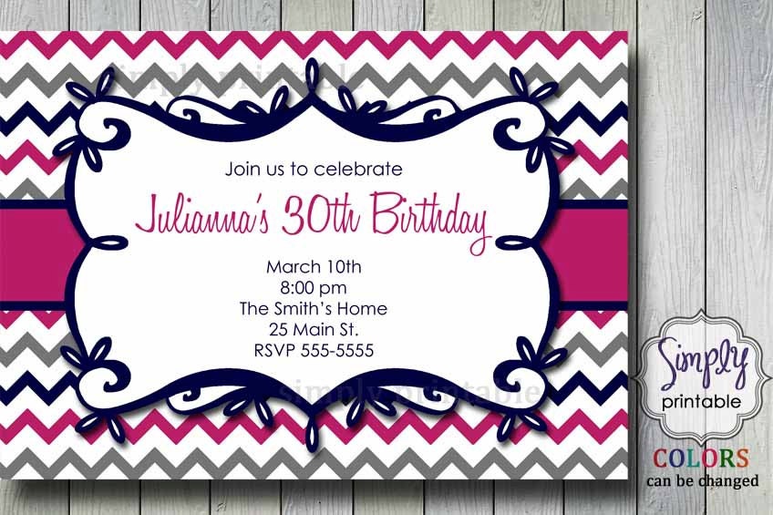 Chevron Birthday or Shower Invitation (Pink Grey) Il_570xn