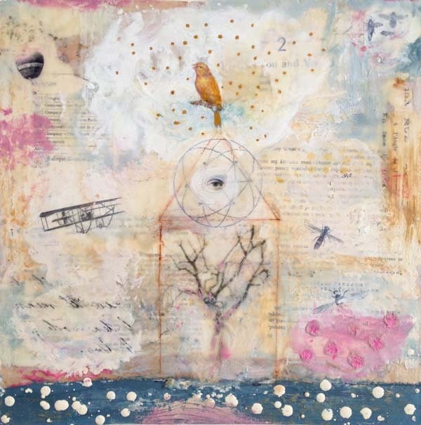 Encaustic Painting, Original Encaustic Mixed Media Art, "Treatise on Flight" by Angela Petsis