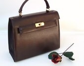 Faux Leather Purse, Chocolate Brown, Vintage Handbag, Faux Alligator