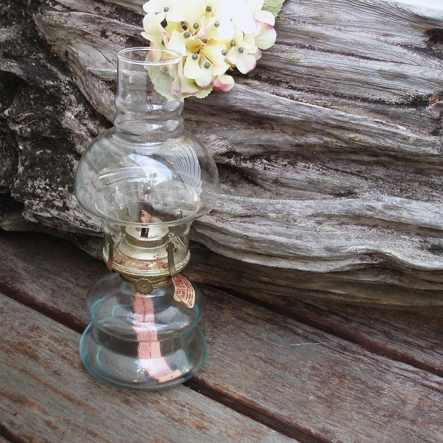 Hurricane Lamp Glass Oil Lamp Old Kerosene Lantern Clear Glass Shabby Chic Rustic Cabin