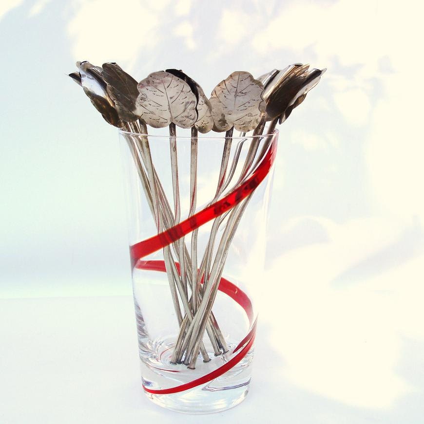 Sterling Silver Spoons Drink Stirrer Drinking Straw Iced Tea Spoon Swizzle Stick