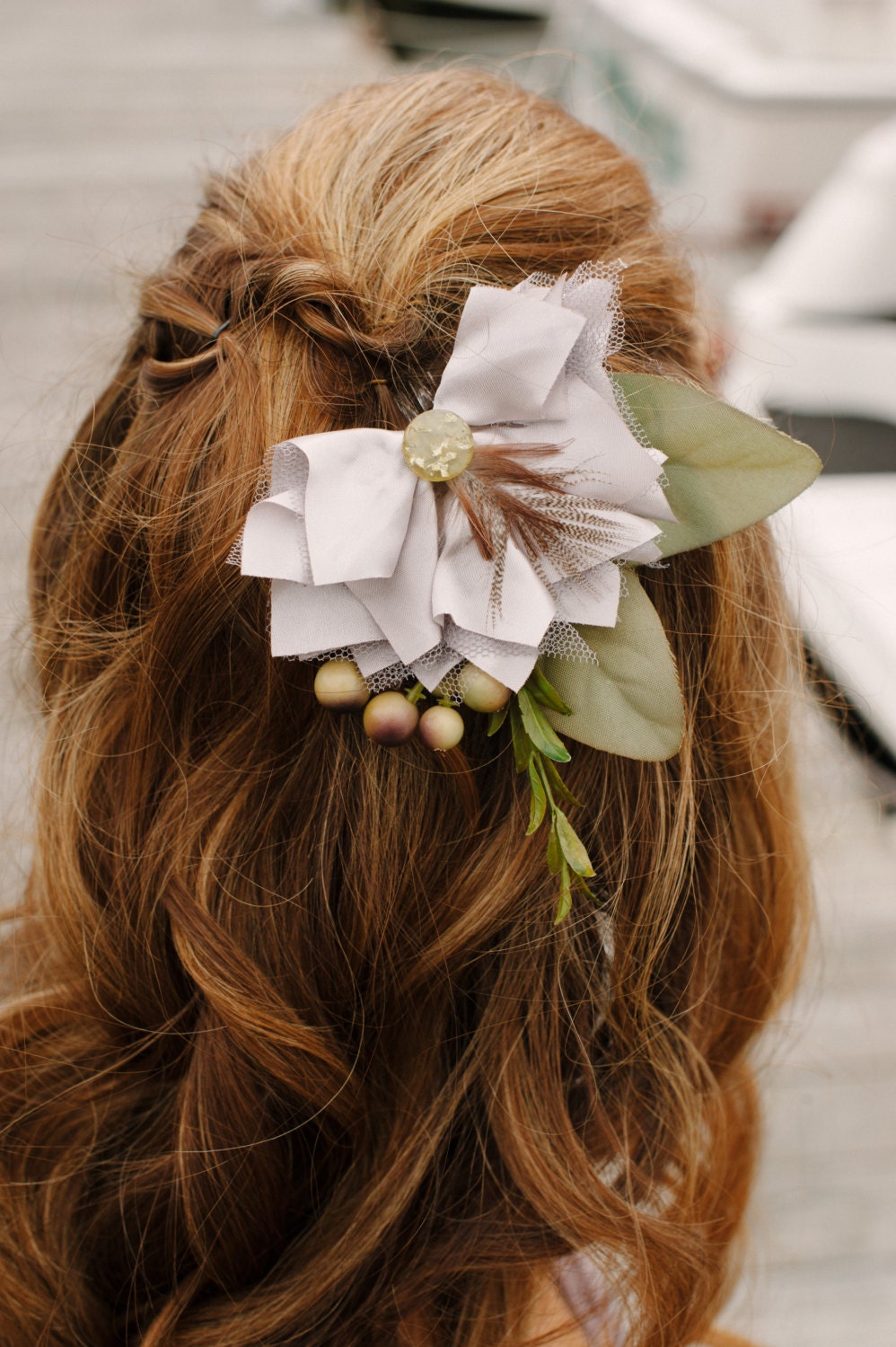 Julia Bridal Headpiece Bridesmaid Maid-of-Honor Hair Fascinator Feather Flower Garden Millinery Comb Custom Color