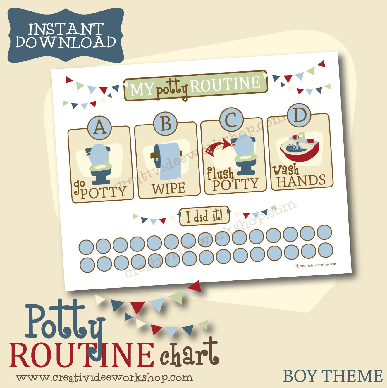 Instant Download - Printable Potty Chart - Potty Routine Chart - Boy Theme