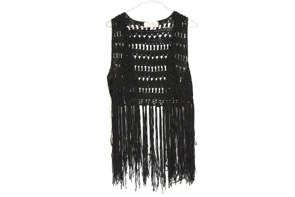 BLACK KNIT retro FRINGE vest