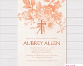 Floral Baby Invitation - Burlap Background - Customized Baptism or Christening Invitation - Digital or Printed