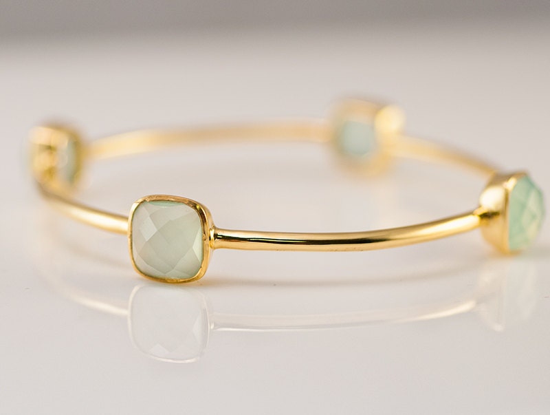 Bangle - Aqua Blue Chalcedony Bracelet - March Birthstone - Gemstone Bangles - Bezel Set Bangles - Gold Bracelets - Bridesmaid bangles