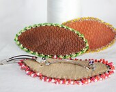 Native American Alaskan beaded, tanned beaver tail french clip barrette